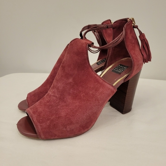 WHBM Asher Wine colored Suede Leather Open Toe Heeled Sandal size 8.5 - Picture 1 of 13